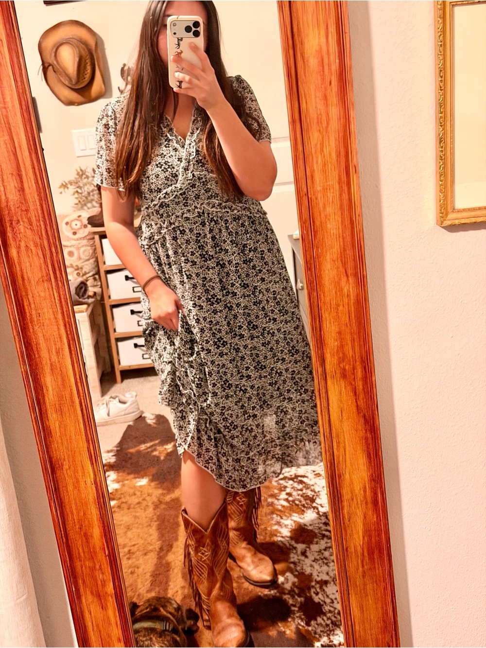 ePretty Black & White Floral Wrap-Style Midi Dress